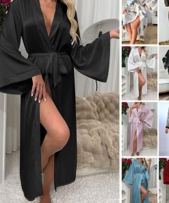 Long Silk Satin Kimono Robe for Women in Multiple Colors