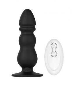 Alternative view of Black Silicone Anal Bead Pull Plug
