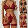 3-Piece Floral Lace Lingerie Set with Garter Belt & Thigh Cuffs