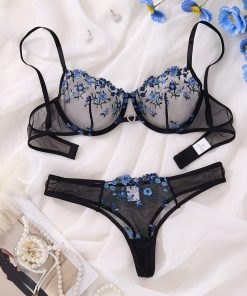 Transparent Underwire Bra & Panty Set Flower Details