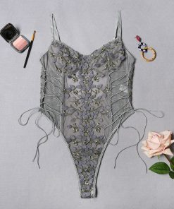 Alternative view of Sheer Butterfly Applique Lingerie Teddy with Lace-Up Sides