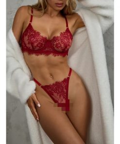 Women’s Sexy 2-Piece Floral Lace Set with Scalloped Edges