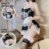French Maid Cosplay Lingerie Set with Lace Trim and Garter
